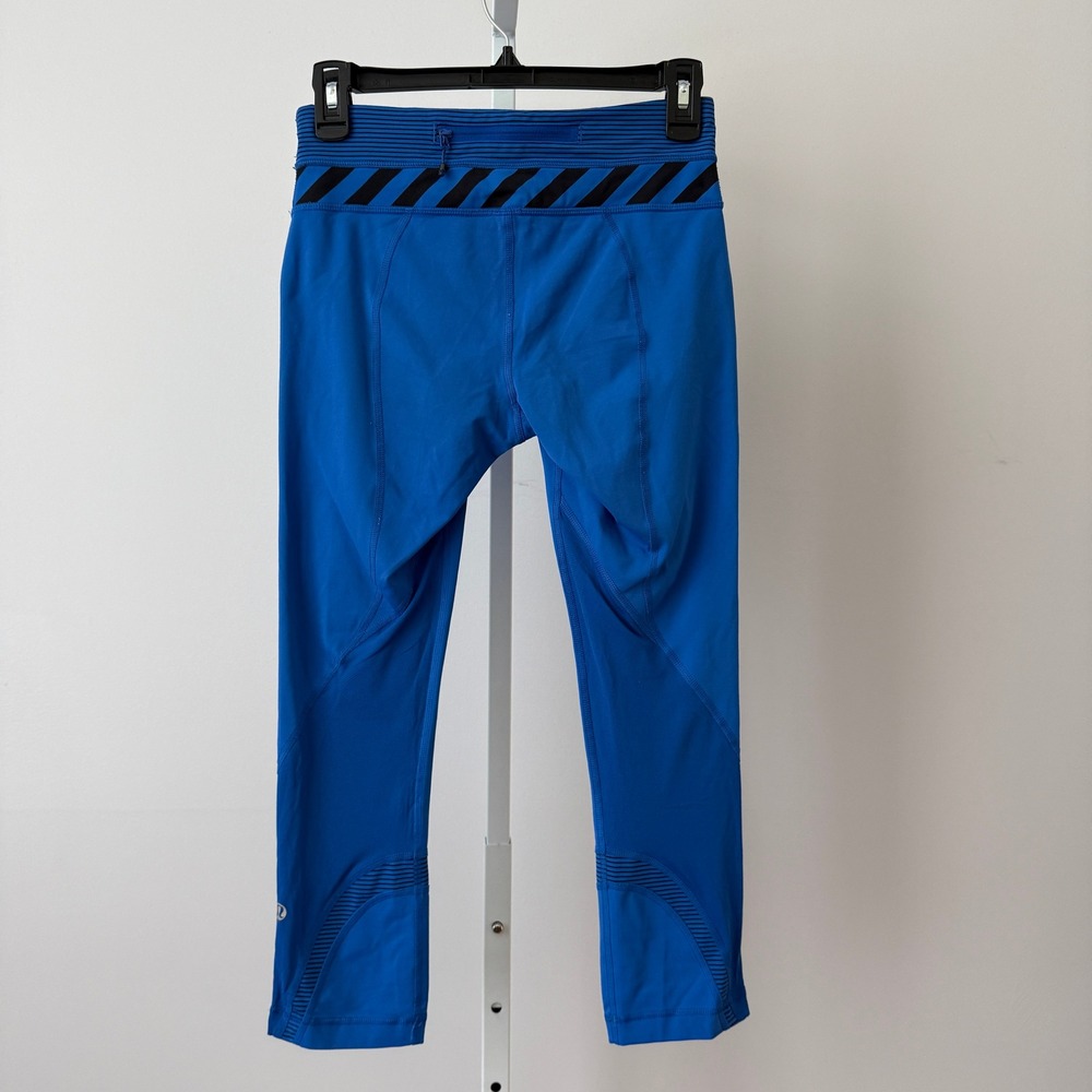 Lululemon 4 Blue Leggings Run Inspire Crop II Striped Mesh Activewear Yoga Gym - Picture 4 of 6
